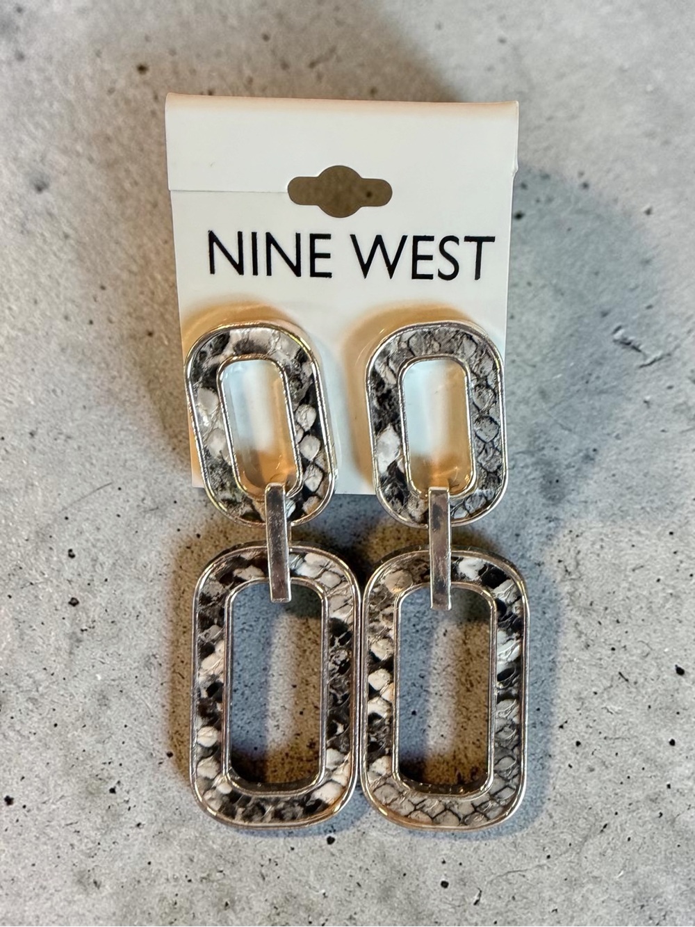 Nine West Silver Snake-Print Double Rectangle Drop Earrings